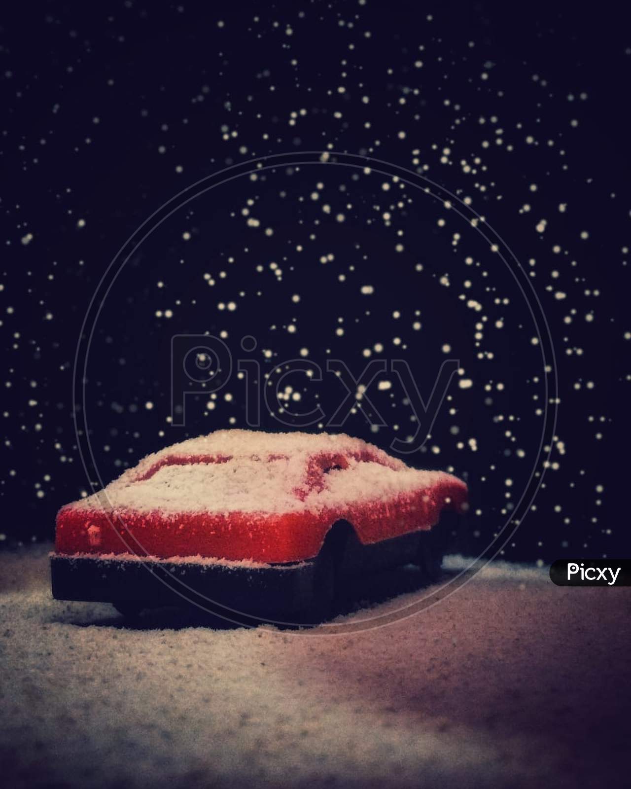 Snow on toy car