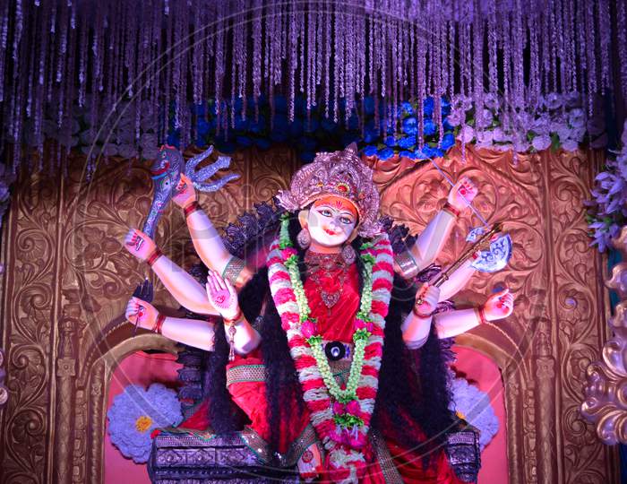 Idol of hindu goddess durga during navratri festival
