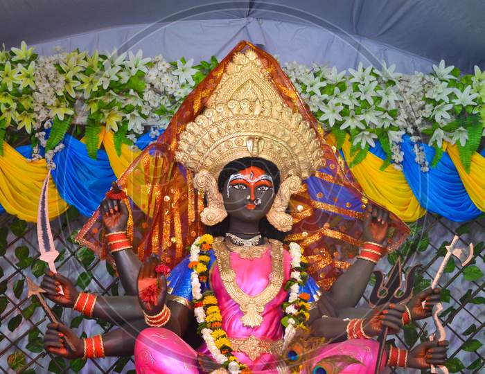 Idol of hindu goddess durga during navratri festival