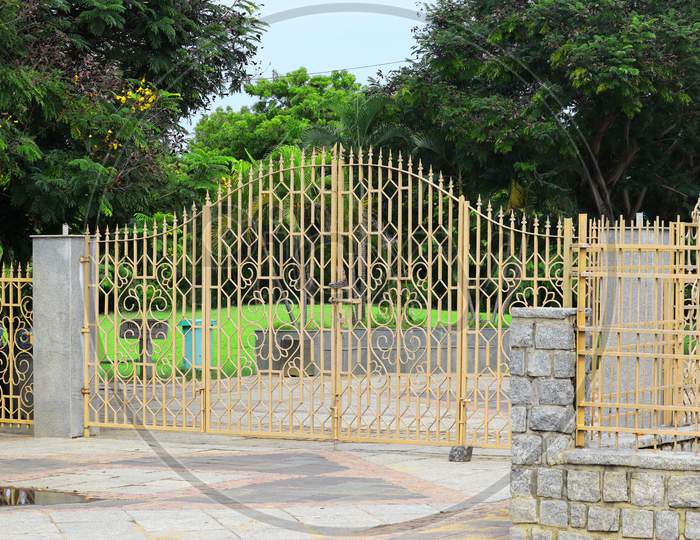 Old Iron Gate Made Of Beautiful Workmanship For Safety