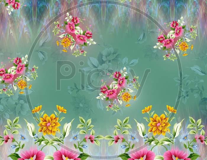 flower pattern, design pattern, green and colour full background