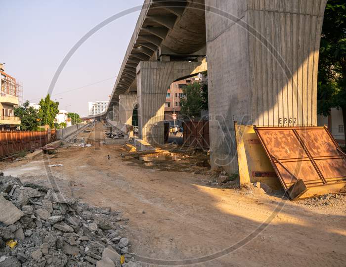 Elevated road in construction over bais godam in Jaipur