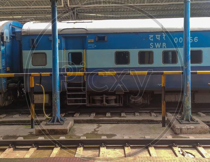 Indian railways express train standing still at platform ready to depart