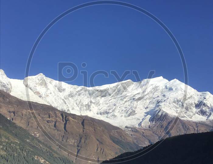 The Himalayas and the clear blue sky