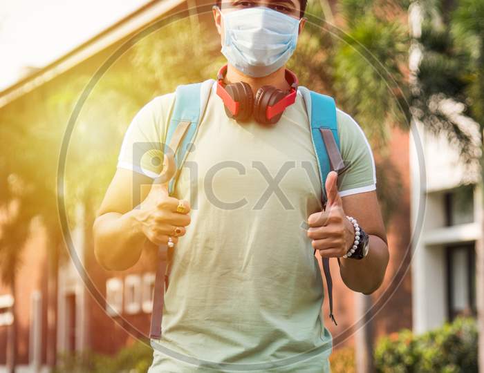 Education After Corona Pandemic - College Students Wear Protective Face Mask In Campus, Outdoor