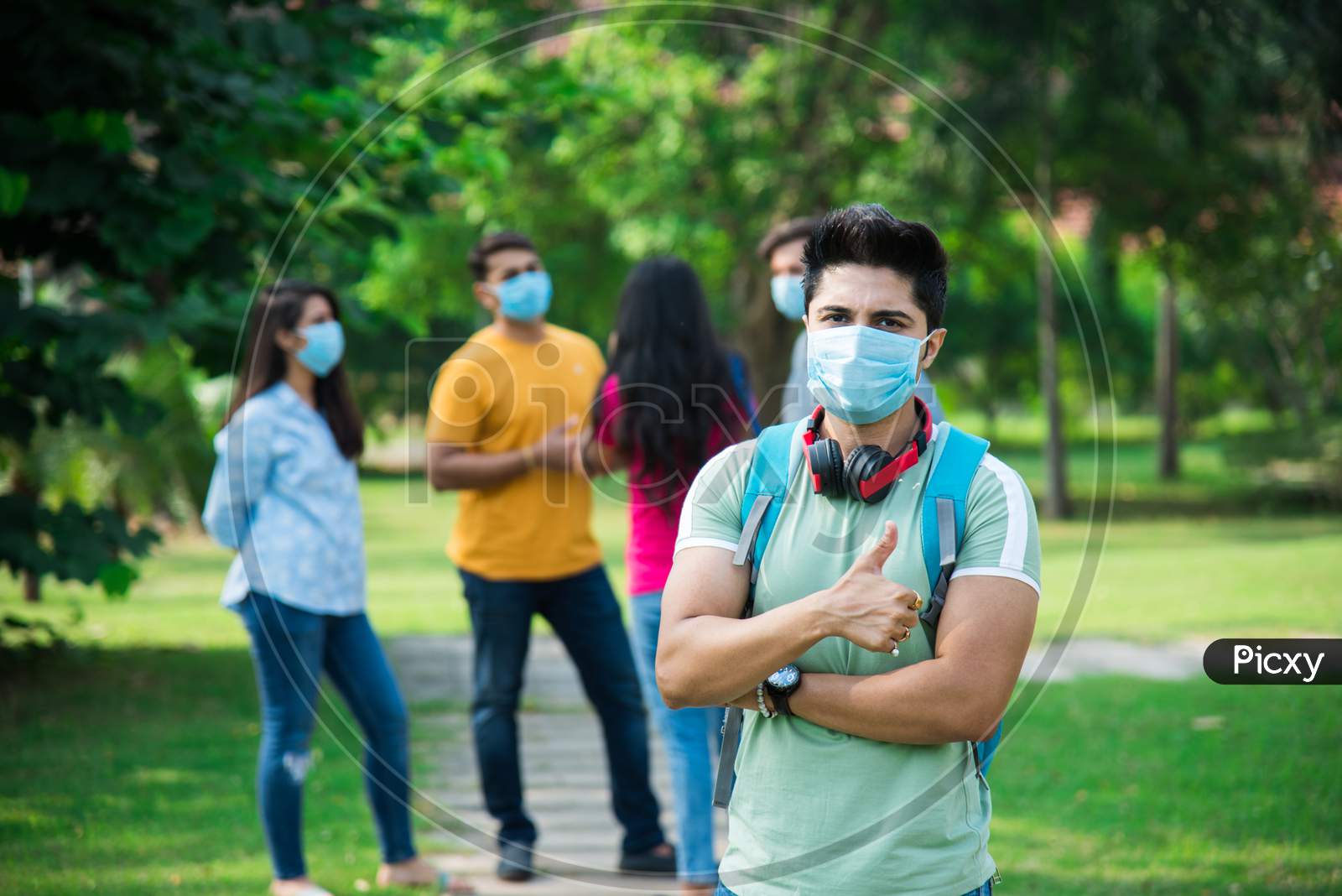Education After Corona Pandemic - College Students Wear Protective Face Mask In Campus, Outdoor