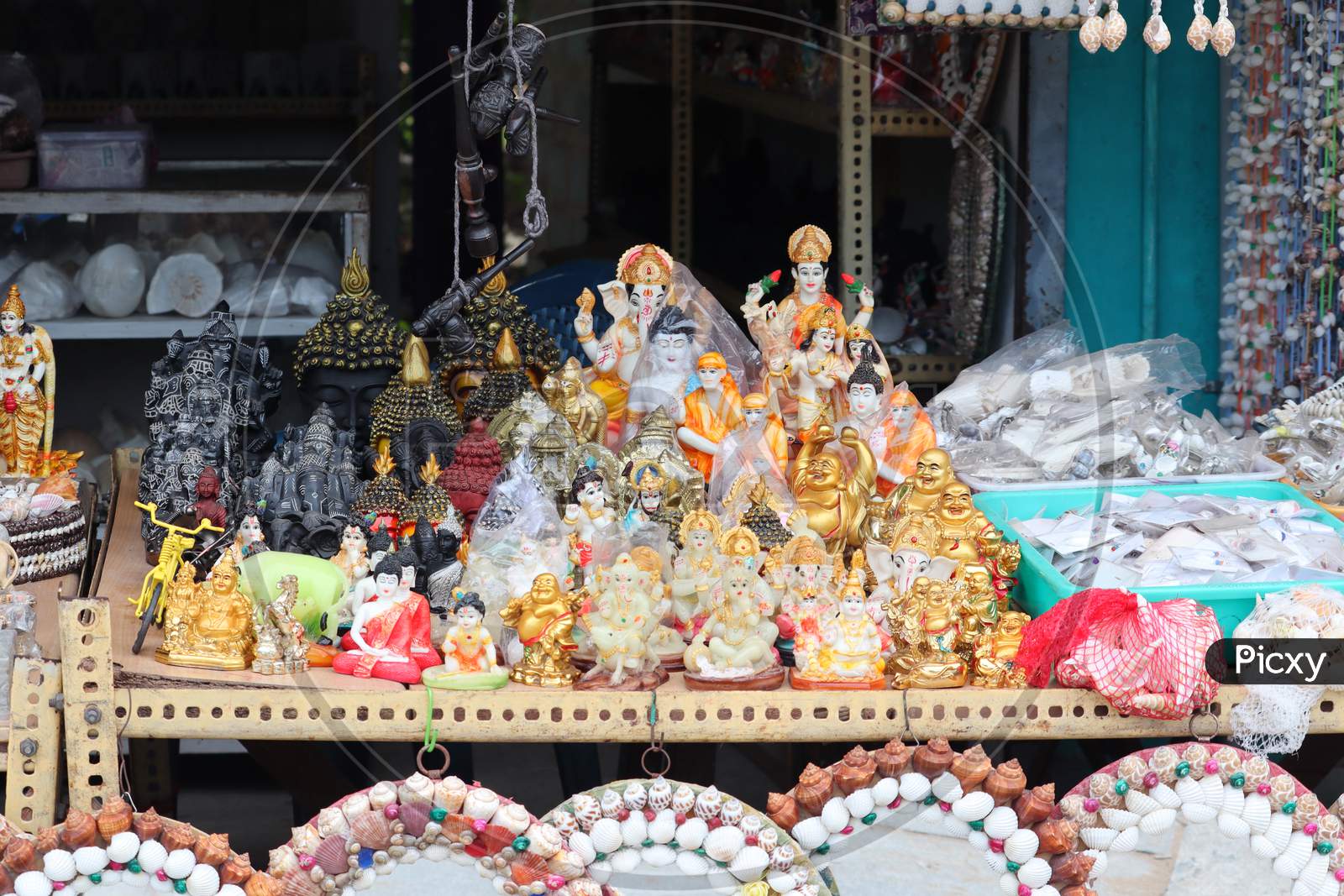 Preparations Started For The Upcoming Festival In The Market, In Which The Retail Shop Adorned With The Idols Of Hindu Goddess
