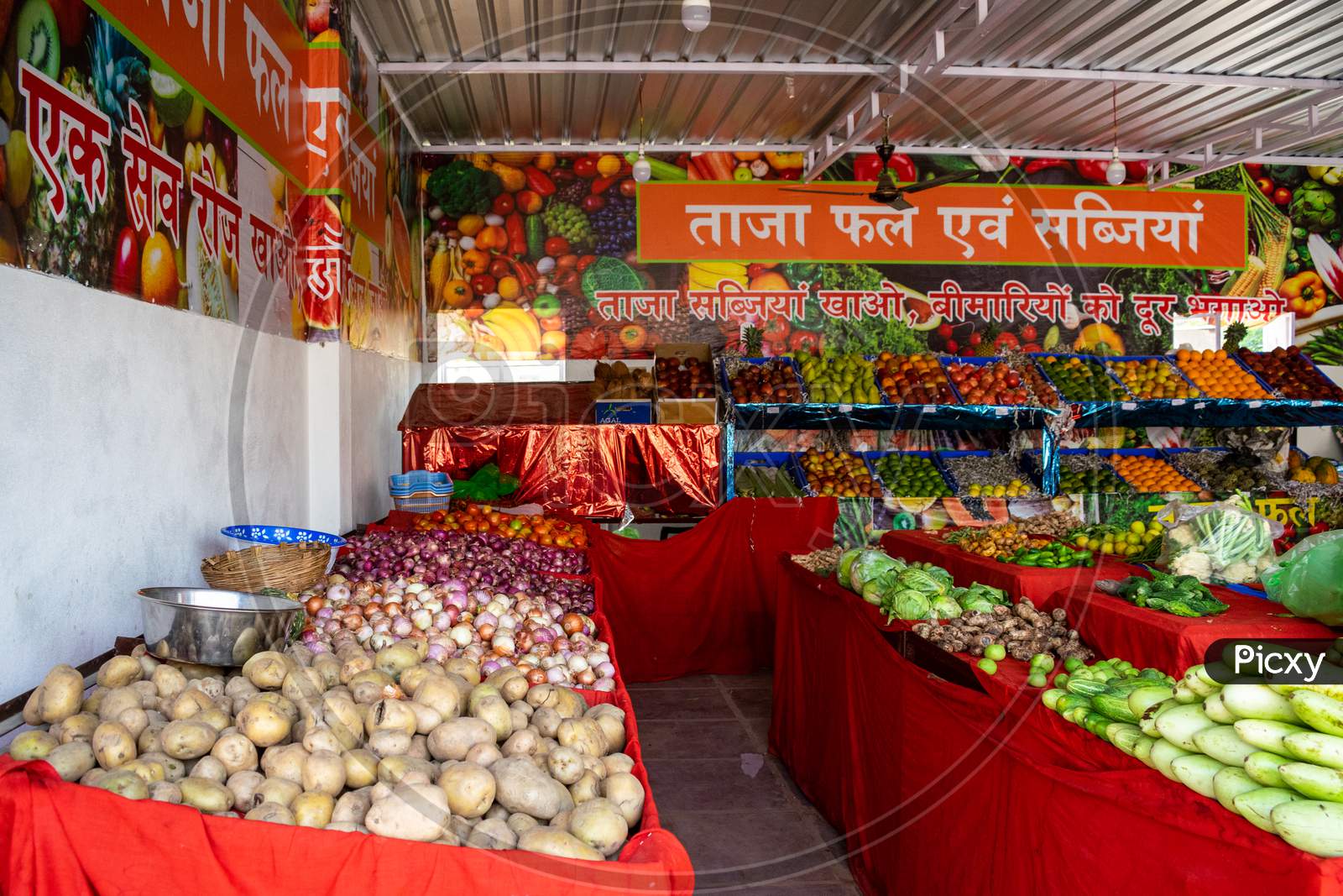Fresh Fruits and vegetables on a shop