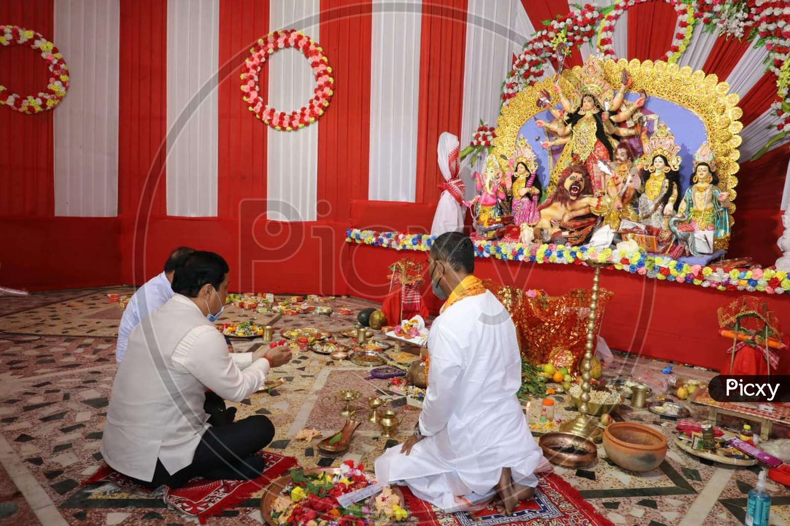 Assam Chief Minister Sarbananda Sonowal  visit  community puja  pandal  in Guwahati on Oct 25,2020.