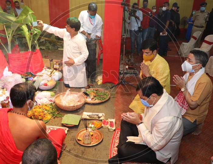 Assam Chief Minister Sarbananda Sonowal  visits  community puja  pandal  in Guwahati on Oct 25,2020.
