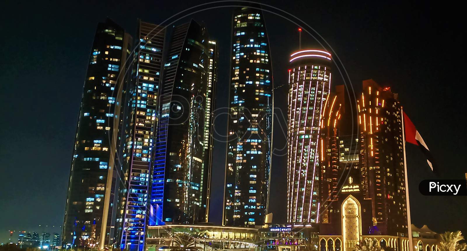 Night View Of Etihad Towers, Abu Dhabi