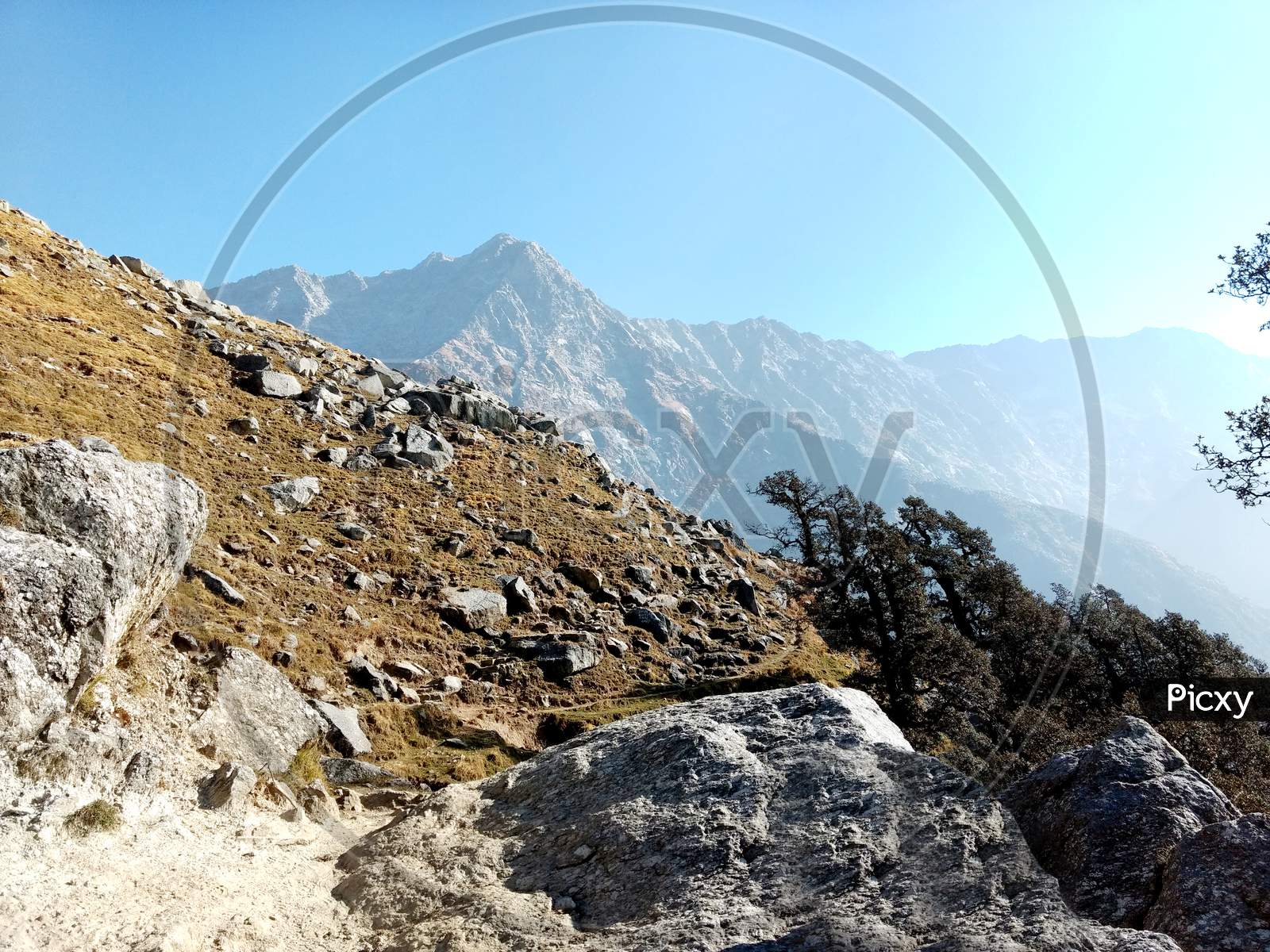 Image Of Panoramic Shot Of Rocky Mountain Landscape On A Clear Sky Background Cn127763 Picxy