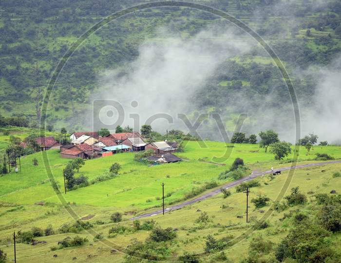 A landscape of small village in the sahyadri mountains