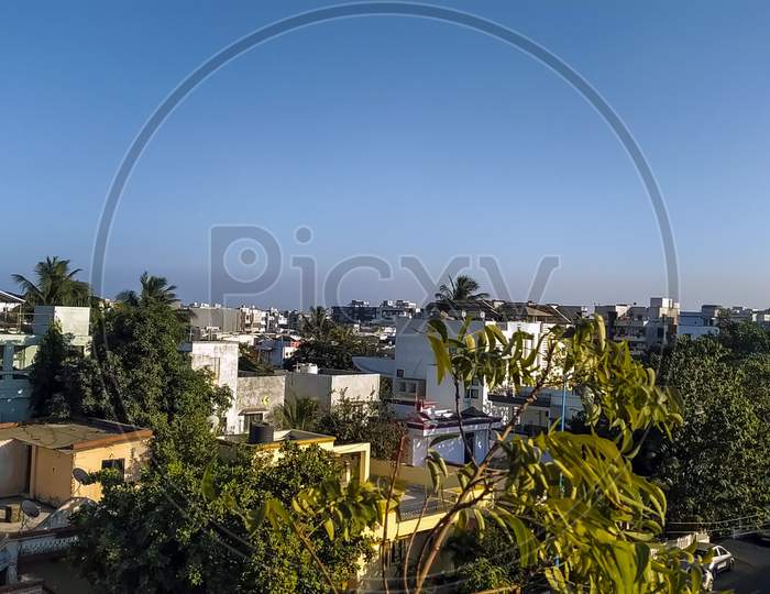 Aerial Image In House Trees , Blue Sky