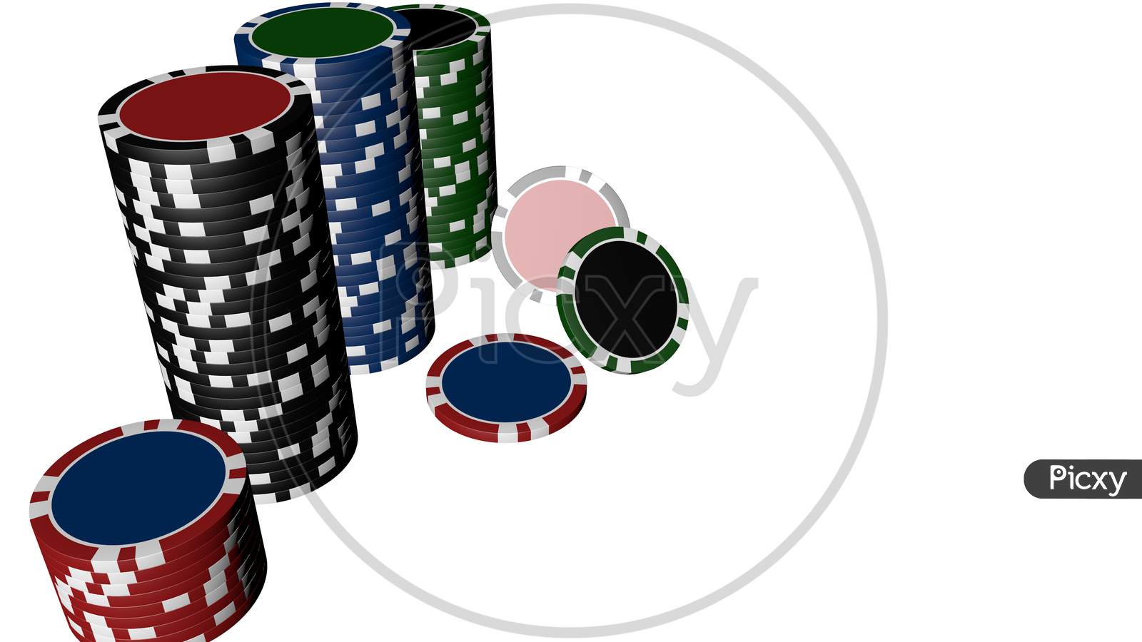 Set Of Poker Chips Of Different Colors Isolated On White Background.
