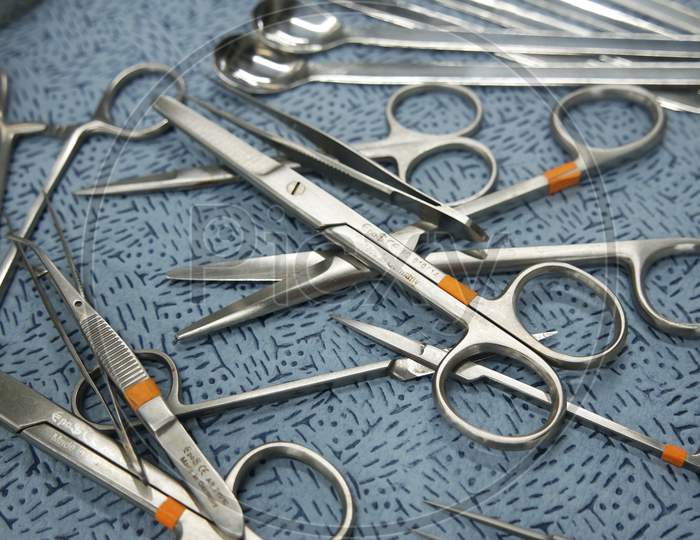 Close-Up View Of Sterile Medical Instruments For Surgery