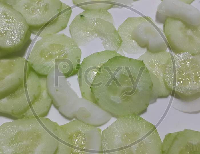 Closeup View Of  Fresh Cucumber Slices,