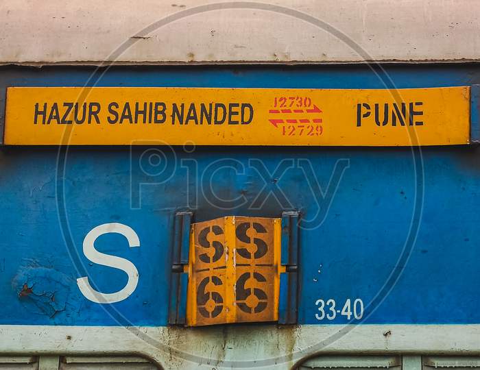 Name plate of train.