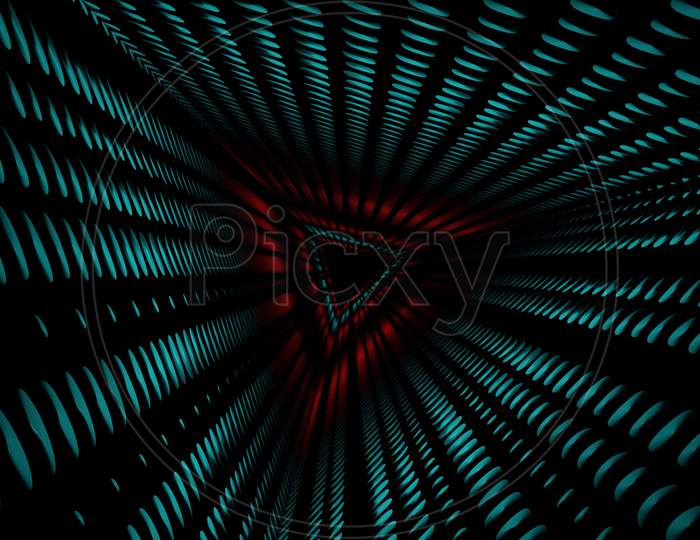 3D Illustration Graphic Of The Abstract Dark Blue Color Tunnel In Space. Energy Force Fields Tunnel In Outer Space.