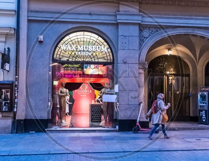 Krakow, Poland - October 25, 2020: An Empty Shop During Corona Virus Pandemic In Order To Protest Against A Legislative Proposal For A Total Ban Of Abortion In The Main City Center