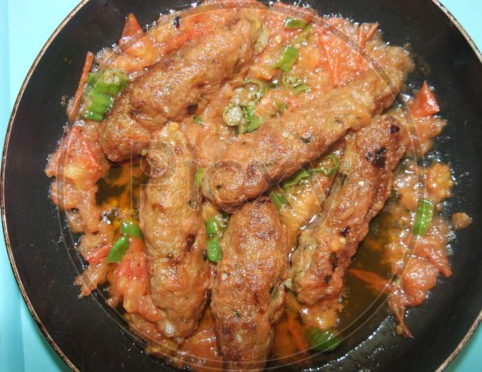 Delicious Spicy Home Made Fried Kebab With Green Pepper