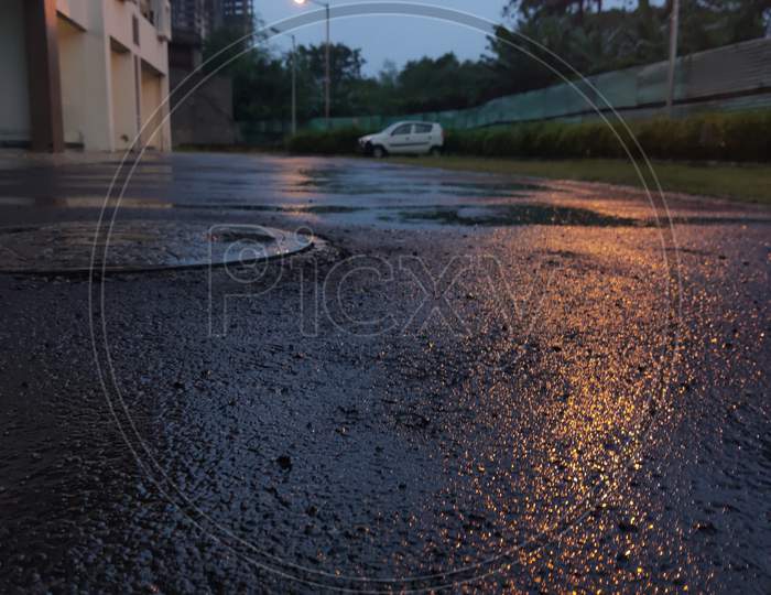 Wet road after rain