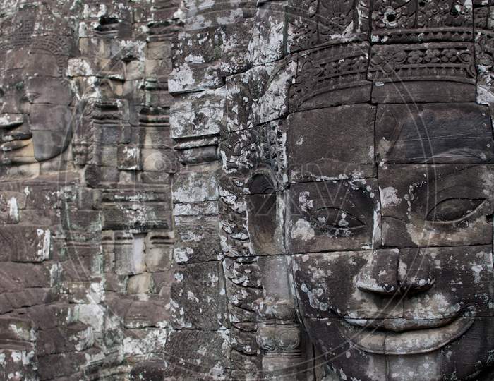 Smiling Stone Face At Bayon Temple In Cambodia