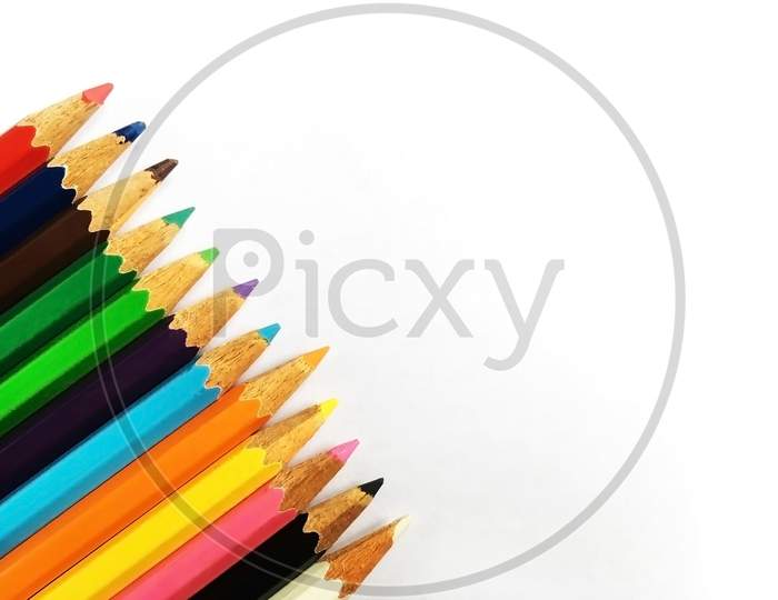 Colorful wood pencils stacks isolated  on white background