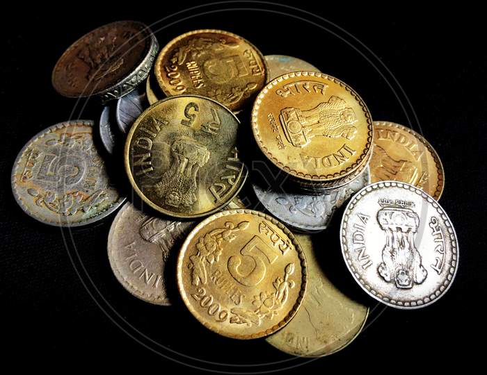 Collection of Indian five rupee coins