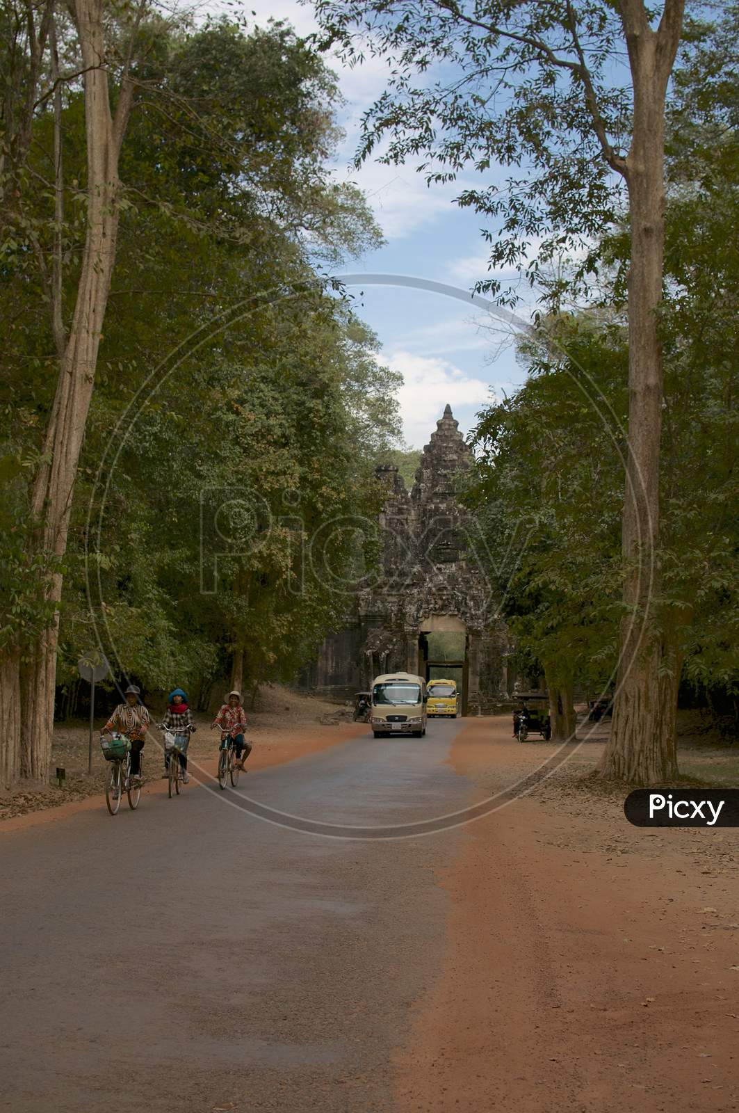 Street View Of Bayon Temple Entrance Gate In Cambodia