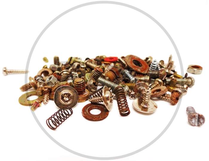 Collection of different size nuts, bolts and springs