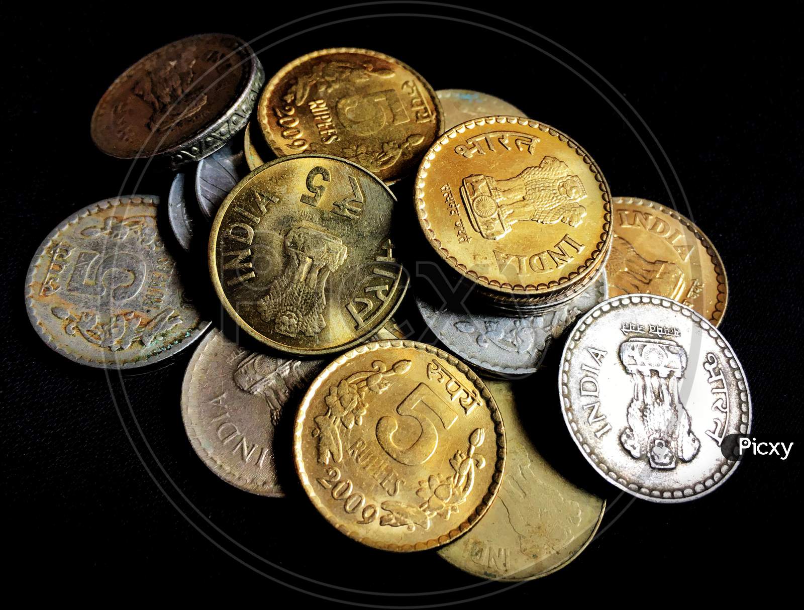 Collection of Indian five rupee coins