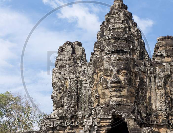 Typical Stone Faces Tower Of The Bayon Temple