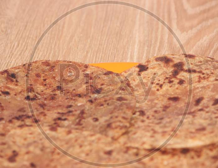 Traditional Paratha - Macro Closeup With Selective Focus Of Homemade Oily Bread