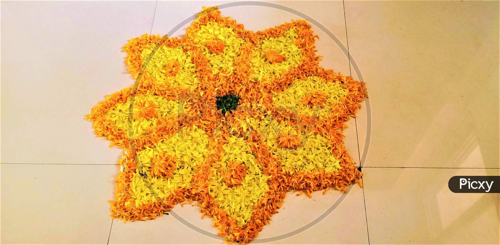 Marigold Flower Rangoli On Dussehra