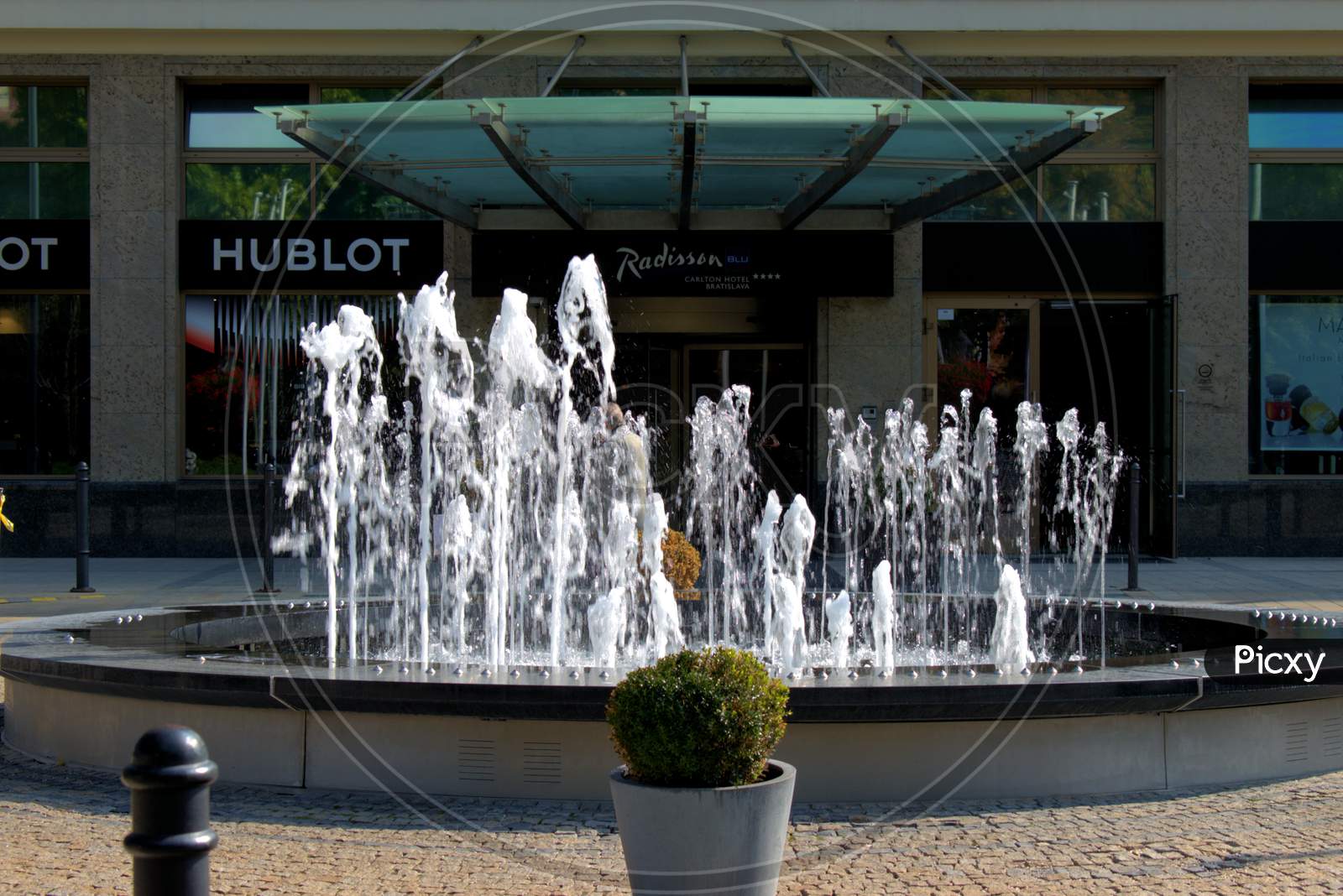 Waterfountain in front of the Radisson blue hotel in Bratislava in Slovakia 11.9.2020