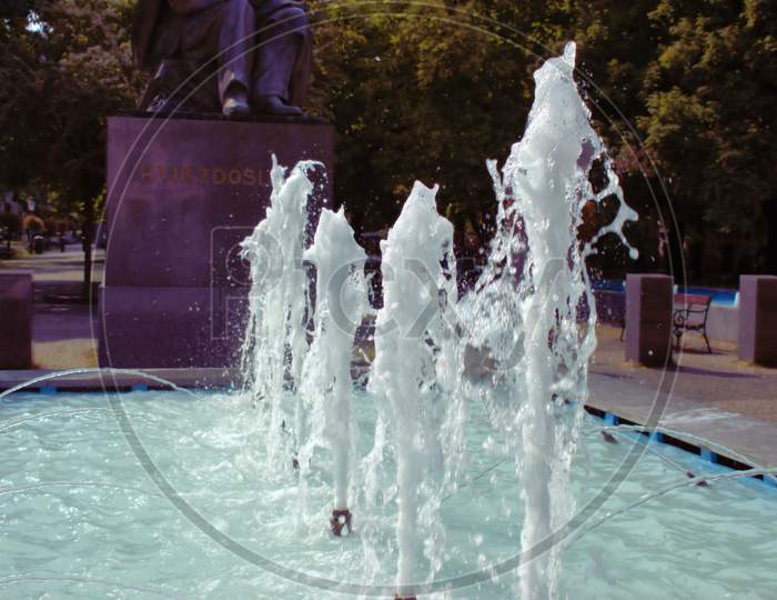 Waterfountain in a park in the center of Bratislava in Slovakia 11.9.2020