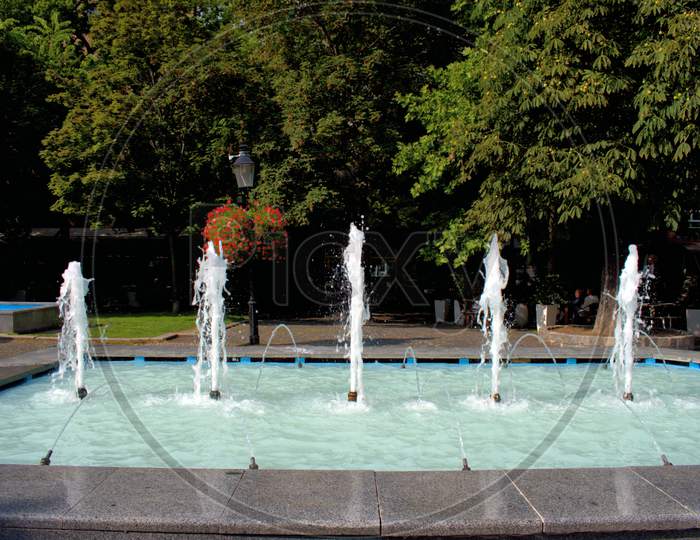Waterfountain in a park in the center of Bratislava in Slovakia 11.9.2020
