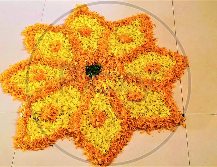 Marigold Flower Rangoli On Dussehra