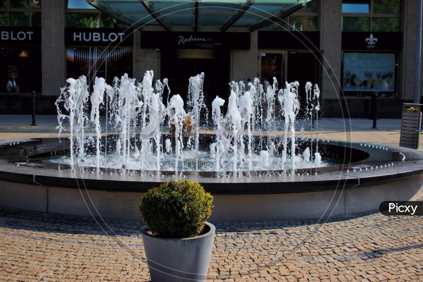 Waterfountain in front of the Radisson blue hotel in Bratislava in Slovakia 11.9.2020