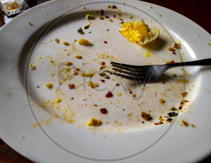 Empty food plate with a fork
