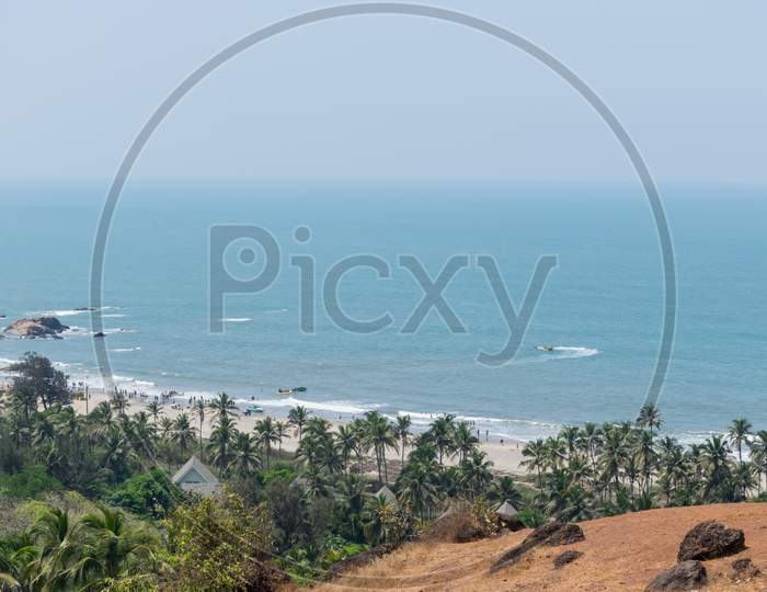 Panoramic View Of Vagator Beach From Chapora Fort, North Goa, India