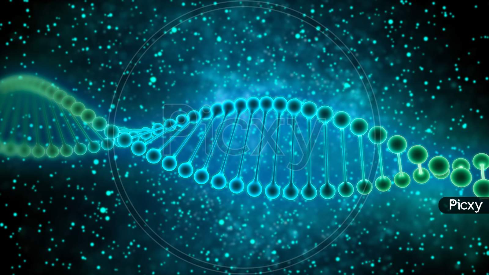 3D Animation Of Abstract DNA Glowing Light Blue Animated Particles.