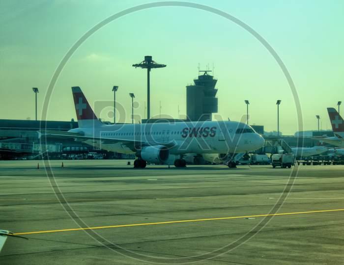 Swiss international airlines Airbus A320 is parking at the airport Zurich in Switzerland 17.9.2020