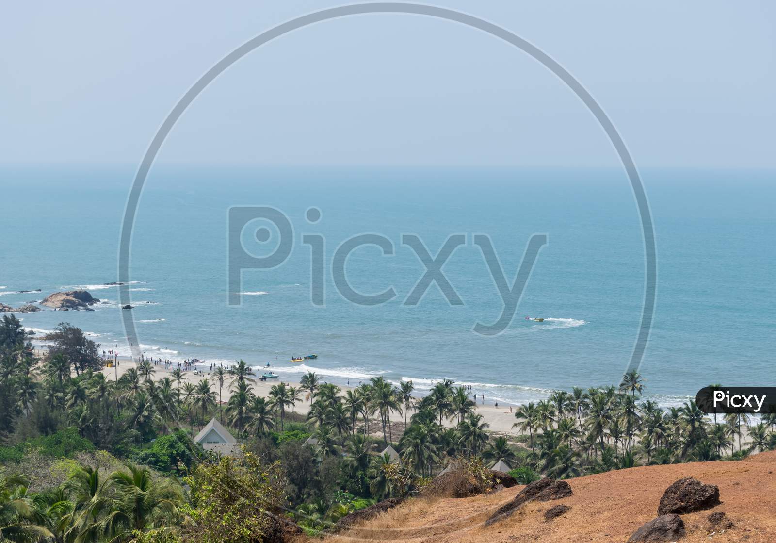 Panoramic View Of Vagator Beach From Chapora Fort, North Goa, India