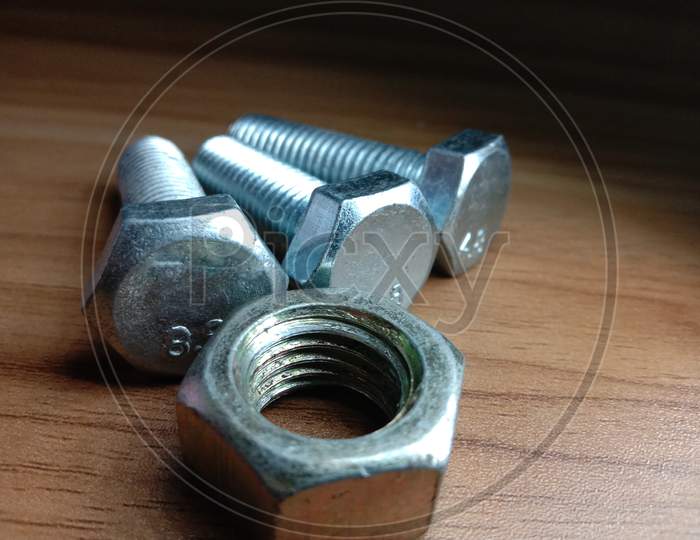 Iron Made Nut And Bolt Closeup