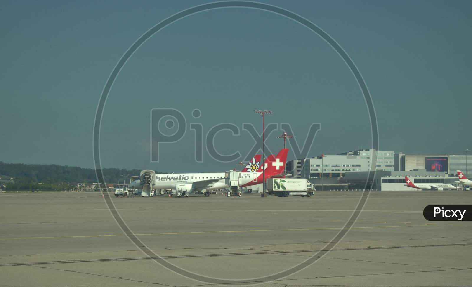 Helvetic airways Embraer E190 is parking at the Zurich international airport in Switzerland 17.9.2020