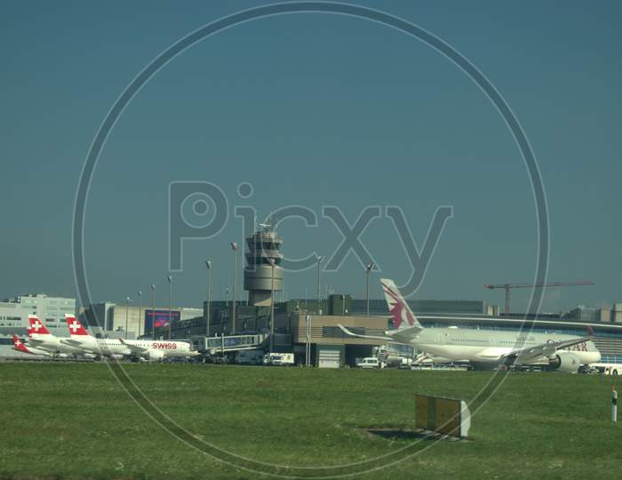 Qatar airways Airbus A350 is parking at the Zurich international airport in Switzerland 17.9.2020