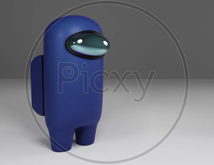 3D Rendering Of Blue "Among Us" Character Standing Against A White Background
