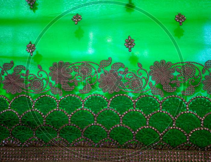 Indian Green Sari Closeup